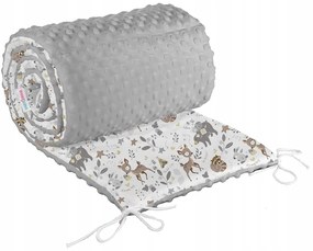 Ochranný mantinel do postieľky 180x30 cm BABYMAM PREMIUM - Srnček a priatelia so šedou minky