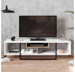 TV stolík/skrinka Aslana 150 (biela + čierna + dub). Akcia -19%. Vlastná spoľahlivá doprava až k Vám domov. 1101385