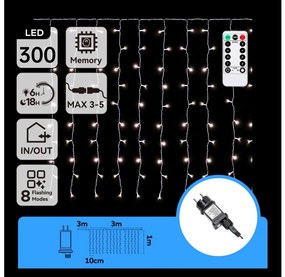 Aigostar - Vonkajší LED vianočný reťaz 300xLED/6W/230V/8 funkcií 3x1m IP44 studená biela+DO