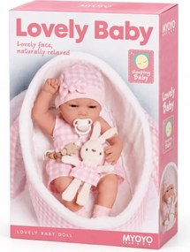 Bábika Lovely Baby s košíkom a zajačikom ružová