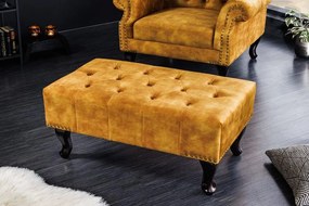 Kreslo - podnožka CHESTERFIELD 80 cm horčicovo žltá, zamat