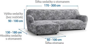 Bielastické poťahy MARMO šedé sedačka s otomanom vľavo (š. 170 - 300 cm)