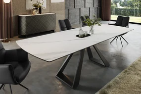 Jedálenský stôl CONCORD 180-230 cm rozkladací mramorový vzhľad biely keramický tvrdené sklo