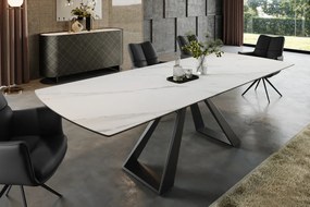 Jedálenský stôl CONCORD 180-230 cm rozkladací mramorový vzhľad biely keramický tvrdené sklo