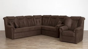 Rohová sedacia súprava Linz, hnedá látka v optike kože, bez rozkladu