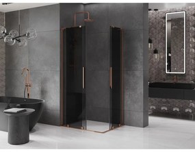 Mexen Velar L Duo, sprchový kút s posuvnými dverami 90 x 80 cm, 8mm šedé sklo, ružové zlato, 871-090-080-02-43-60