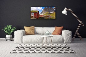 Obraz Canvas Domy jazero hory príroda 120x60 cm