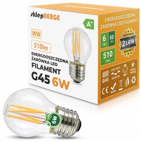 BERGE LED žiarovka - E27 - G45 - 6W - 510Lm - filament - teplá biela