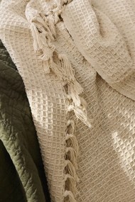 Ib Laursen Bavlnený prehoz Cream Waffle Pattern 130 × 160 cm