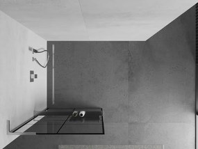 Mexen Kioto+ L, sprchová zástena Walk-In s poličkou a vešiakom 70 x 200 cm, 8mm číre sklo čierny vzor, chrómový profil, 800-070-123-01-77