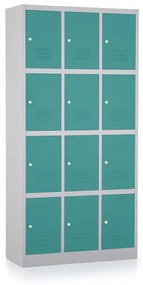 Kovová šatníková skrinka - 12 boxov, 90 x 40 x 185 cm, cylindrický zámok, zelená - ral 6033