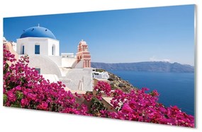 Sklenený obraz Grécko kvety morské stavby 140x70 cm