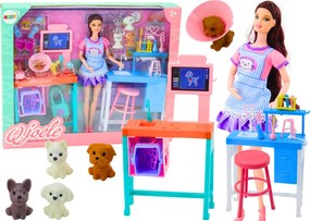 LEAN Toys Veterinárna súprava pre bábiku ambulancia nábytok príslušenstvo zvieratká
