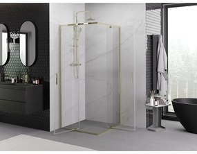 Mexen Exo, výklopný štvorcový sprchový kút 90 x 90 cm, číre sklo, zlatá, 8110-090-090-50-00
