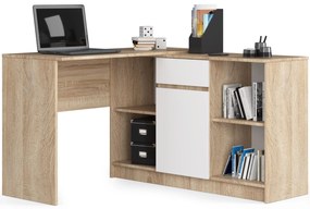 Rohový PC stolík Cuidar (dub sonoma + biela). Akcia -20%. Vlastná spoľahlivá doprava až k Vám domov. 1117075