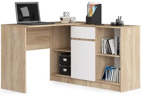 Rohový PC stolík Cuidar (dub sonoma + biela). Vlastná spoľahlivá doprava až k Vám domov. 1117075