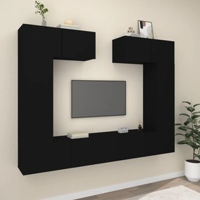 6-dielna súprava TV skriniek čierna spracované drevo 3114463