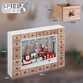 Spielwerk Drevený adventný kalendár SANTA CLAUS s osvetlením, 35x6x27cm, biela/hnedá
