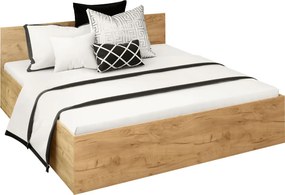 Posteľ s kovovým roštom a úložným priestorom, 180x200, dub craft zlatý, DOLI