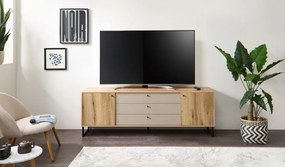 Široká TV skrinka Cube, dub evoke / pieskovo šedá