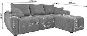 Rozkladacia obojstranná sedacia súprava do L SEVIO 246x145 cm, sivá + 2 vankúšiky ZDARMA