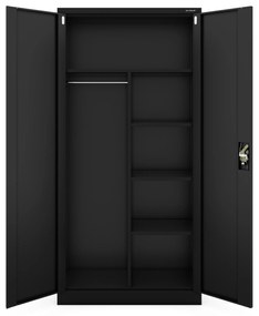 Skriňa do dielne DAWID, 900 x 1850 x 450 mm, All Black: čierna