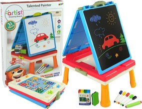 LEAN Toys Magnetická a kriedová tabuľa 3 v 1 s herným stolom modrá