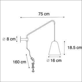 Retro nástenná lampa zlatá/mosadzná s tienidlom - Demi