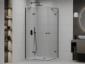 Mexen Roma Duo, sprchový kút 100 (dvere) x 90 (dvere) cm, 6mm číre sklo, čierny profil + slim sprchová vanička biela 5cm + čierny sifón, 854-100-090-70-02-4010B