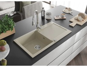 Mexen Leo, 1-komorový granitový drez 900x500x190 mm a drezová batéria Savita, béžová, 6501-69-672601-00