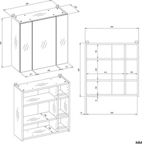 Závesná kúpeľňová skrinka so zrkadlom POLA 3L biela