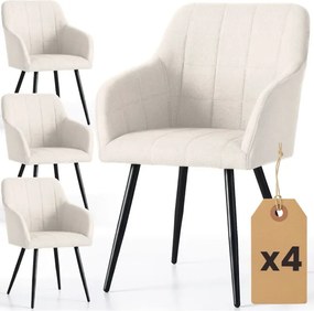 Sada štyroch jedálenských stoličiek LUXANO Lumos zamatové, krémové / čierne nohy (4 ks)