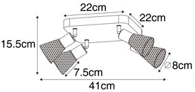 Priemyselné bodové svetlo čierne s drevom 4-svetlo - Kristina