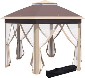 Outsunny Pavilón 4x4m Vodotesný Pop-up Hexagonálny Skladací Pavilón s Dvoma Strechami, Záhradný Pavilón so 6 Bočnými Panelmi, Party Stan s Taškou, pre