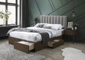 GORASHI 160 bed with drawers, cloth - grey, wood - walnut
