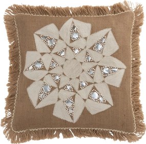Hnedý jutový vankúš so béžovým kvetom a strapcami Jute natural - 53*3*49 cm