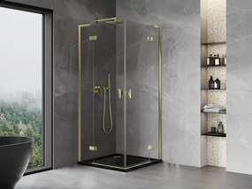 Mexen Mist-H L Duo, 2-krídlový sprchový kút 70 x 70 cm, číre sklo, zlatý lesklý profil, 8A5L-070L-070P-50-00