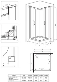 Deante Funkia, štvorcový sprchový kút 80x80 cm, výška 185cm, 5mm matné sklo, chrómový profil, KYC_642K