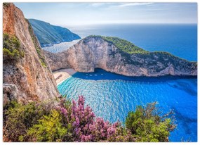 Sklenený obraz - Pláž Navagio, Grécko (70x50 cm)