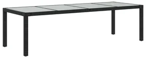vidaXL Záhradný stôl čierny 250x100x75 cm tvrdené sklo a polyratan