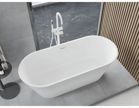 Mexen Yara, voľne stojaca ryhovaná vaňa 170 x 75 cm, biela lesklá, biely prepad, 52861707500-20