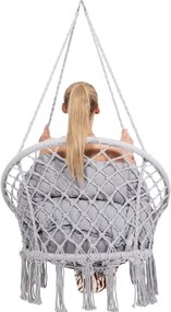 Springos Bocianie hniezdo so strapcami – závesné kreslo s vankúšom sivé SPR0045