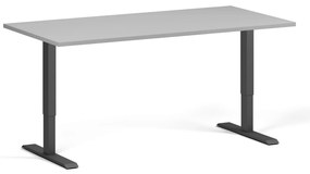 Výškovo nastaviteľný stôl, 160x80 cm, 2 motory, čierna podnož, sivá