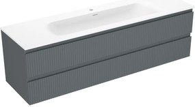 Mexen Rivel, kúpeľňová skrinka 160 cm s umývadlom Vela, 2 zásuvky, drážkovaná, grafitová matná/biela matná, 91A20-16047-2-BFF66-W23M