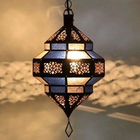 Orientálna závesná lampa Maha modro-biela