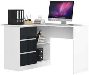 Rohový PC stolík Bodhi (biela + grafit lesk) (L). Vlastná spoľahlivá doprava až k Vám domov. 1068939
