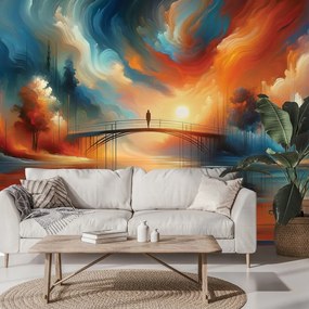 Tapeta farebný západ slnka nad mostom