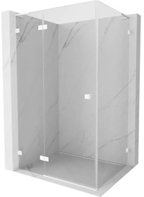 Mexen Lunar, L sklápací sprchový kút ľavý 100 x 70 cm, 8mm číre sklo, biely profil, 834L-100-070-20-00-L