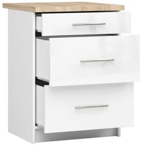 Spodná kuchynská skrinka s doskou OLIWIA S60 3SZ biela, lesk