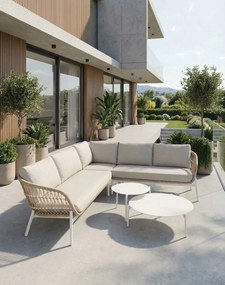 Záhradná zostava Malta: rohová pohovka a 2 stolíky (pre 5 osôb)